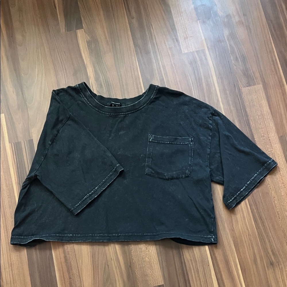 Black Cropped T-Shirt with Pocket